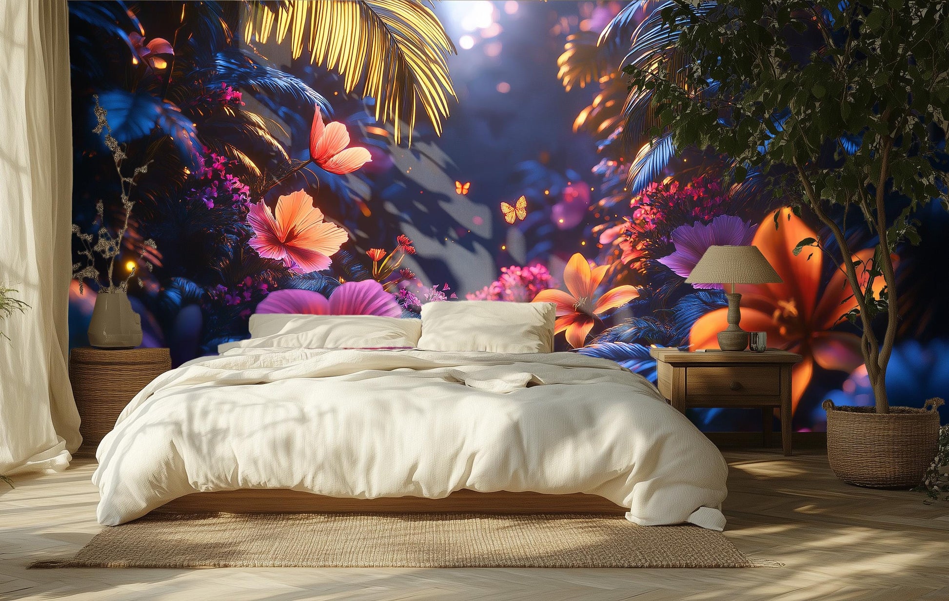 Luminous Exotic Garden Vibrant Floral Wallpaper – detail view, Golden Era Walls