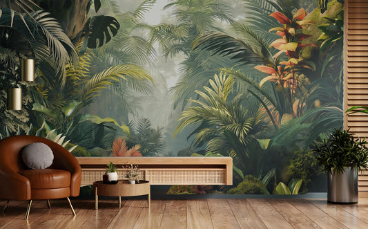 Lush Tropical Jungle Exotic Floral Wallpaper – lifestyle view, Golden Era Walls