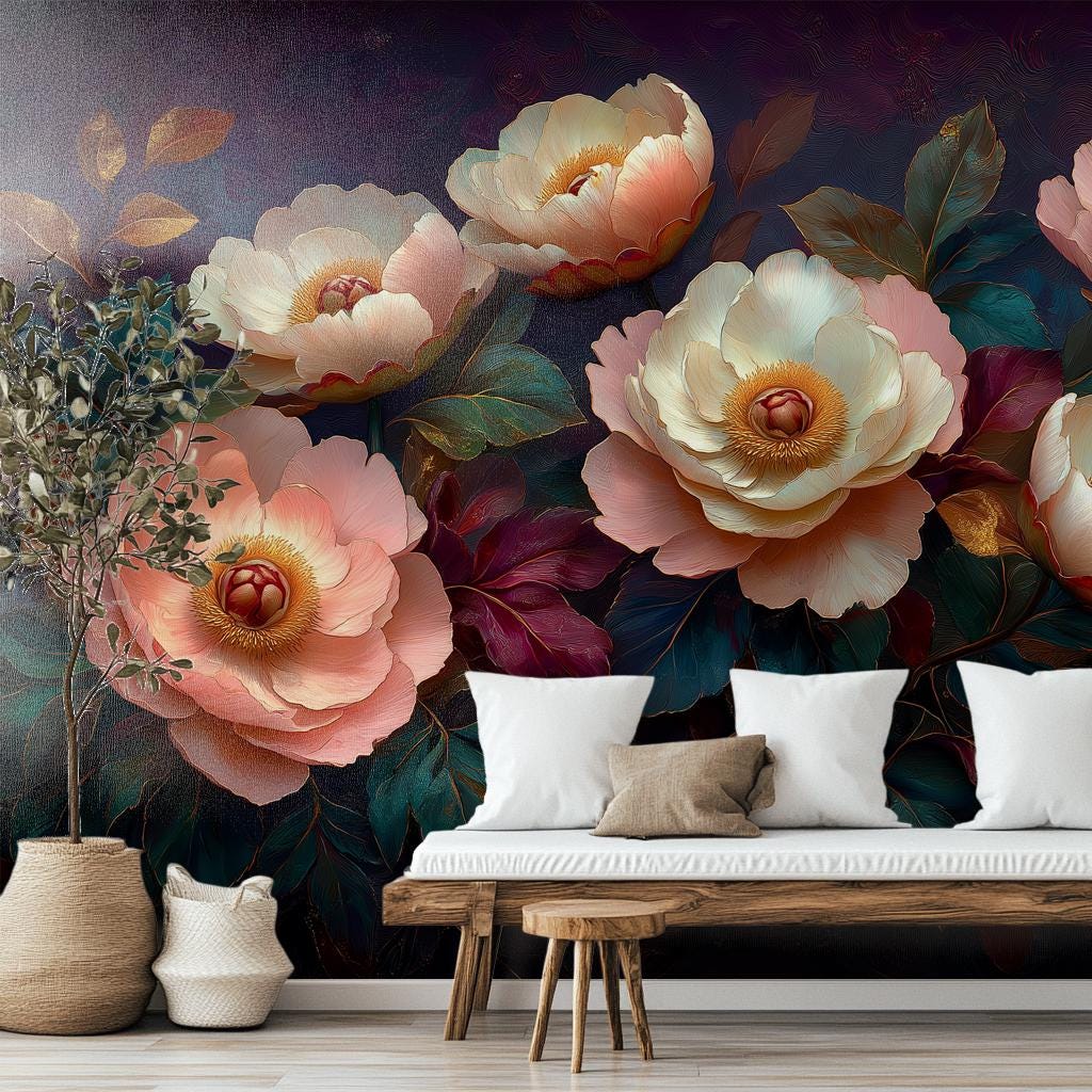 Luxurious 3D Floral Hyper Floral Wallpaper – scale reference, Golden Era Walls