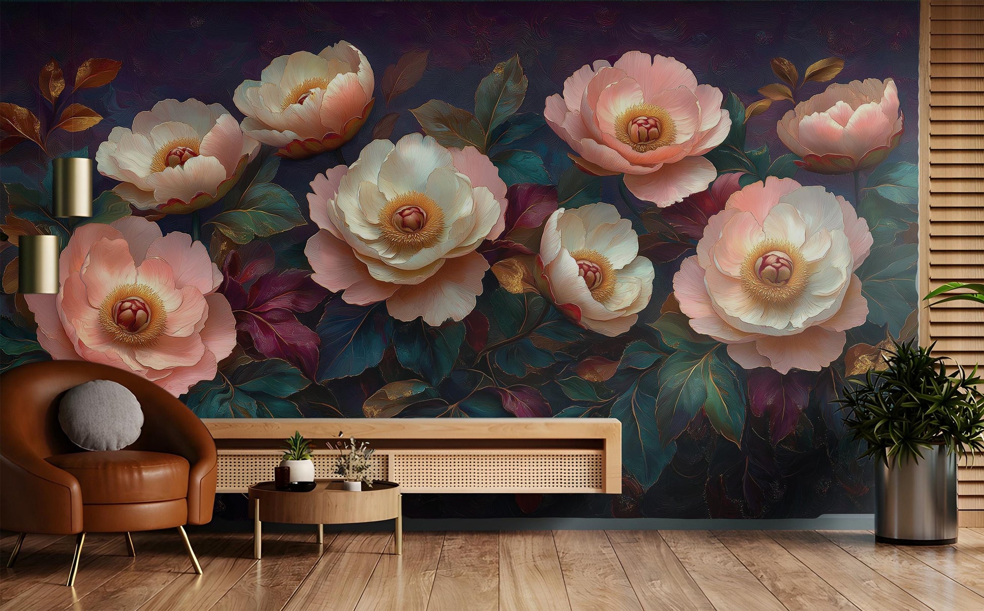 Luxurious 3D Floral Hyper Floral Wallpaper – detail view, Golden Era Walls