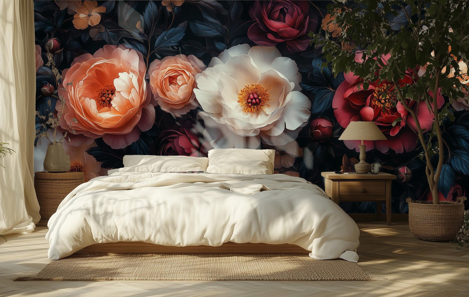 Luxurious Vintage Rose Gothic Floral Wallpaper – scale reference, Golden Era Walls