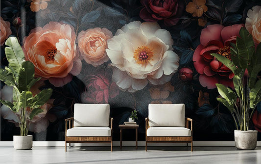 Luxurious Vintage Rose Gothic Floral Wallpaper – peel and stick wallpaper mural, Golden Era Walls