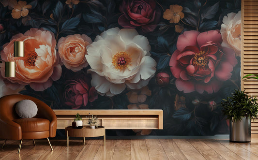 Luxurious Vintage Rose Gothic Floral Wallpaper – detail view, Golden Era Walls