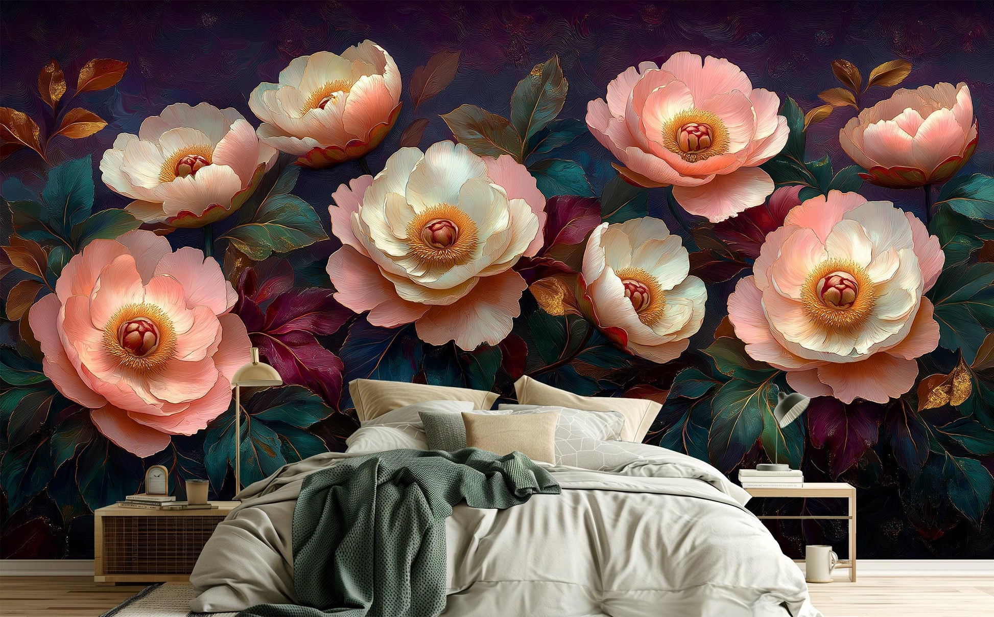 Luxurious 3D Floral Hyper Floral Wallpaper – peel and stick wallpaper mural, Golden Era Walls