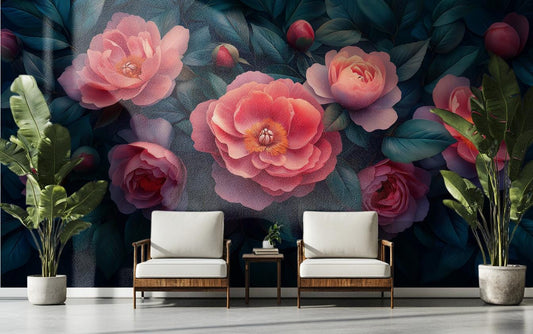 Dark Floral Peony Renter Floral Wallpaper – peel and stick wallpaper mural, Golden Era Walls