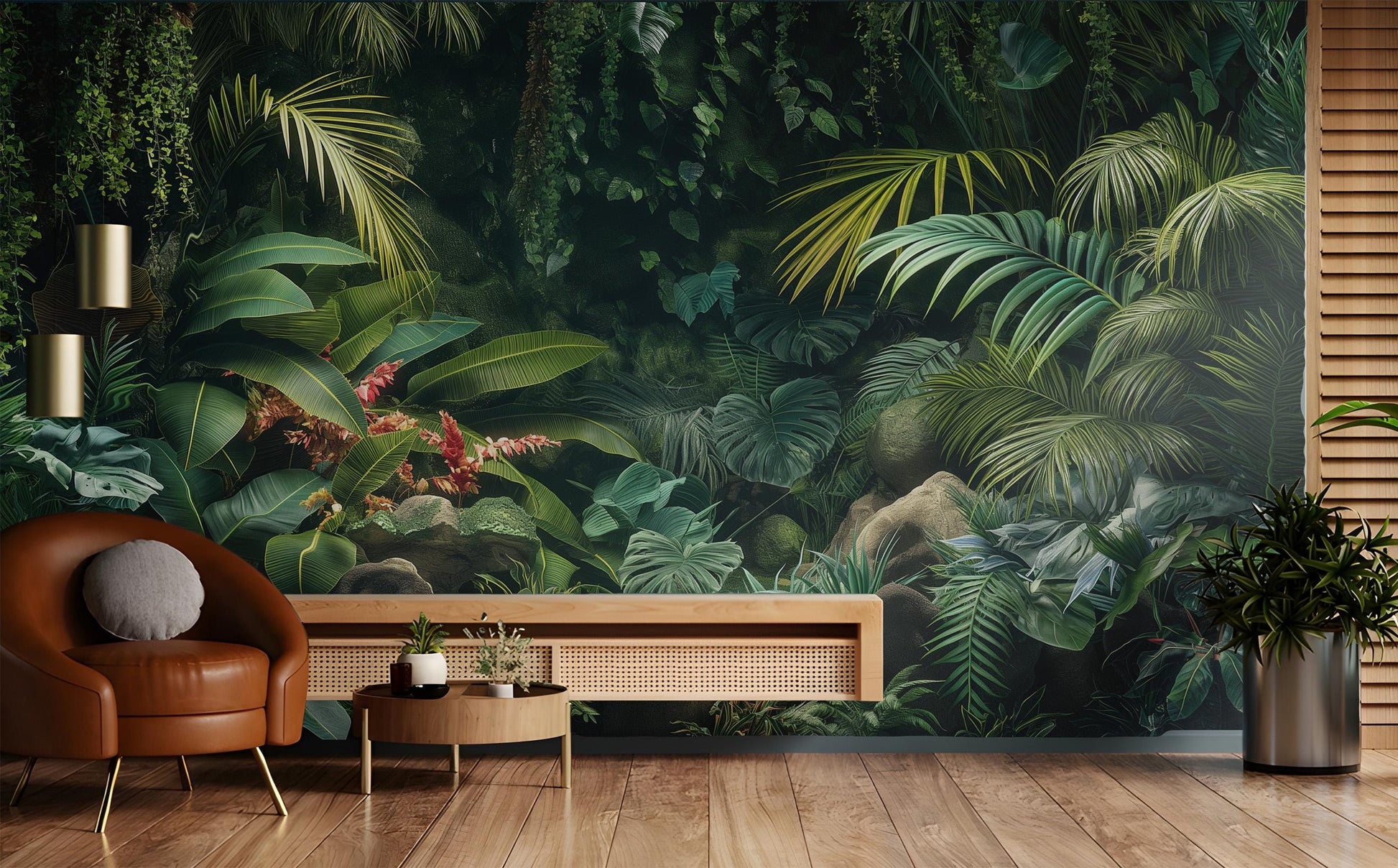 Dark Tropical Jungle Lush Tropical Wallpaper – peel and stick wallpaper mural, Golden Era Walls