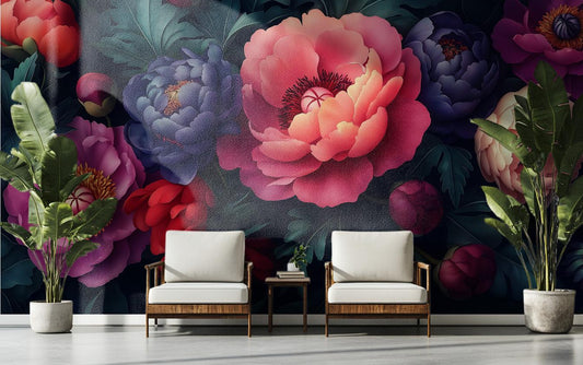 Elegant Dark Floral Romantic Floral Wallpaper – detail view, Golden Era Walls