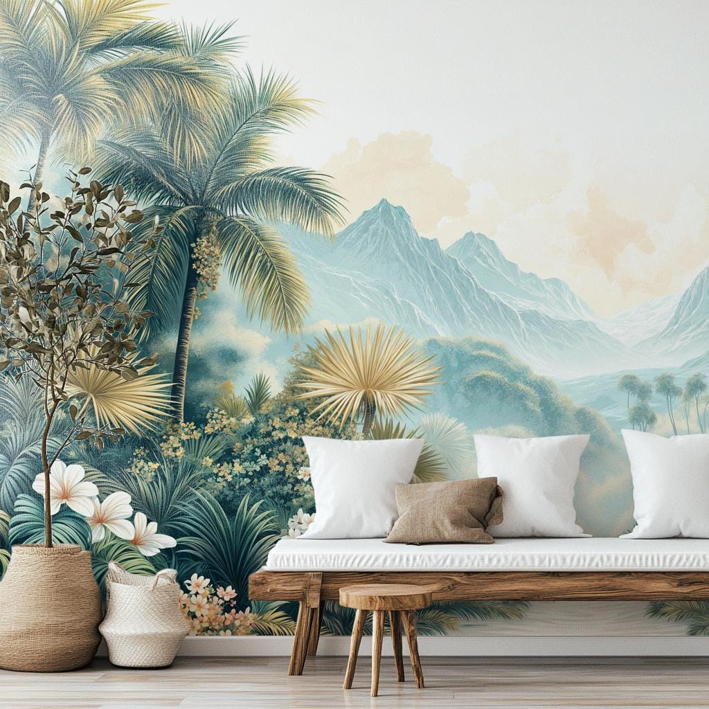 Dreamy Rainforest Lush Greenery Floral Wallpaper – lifestyle view, Golden Era Walls