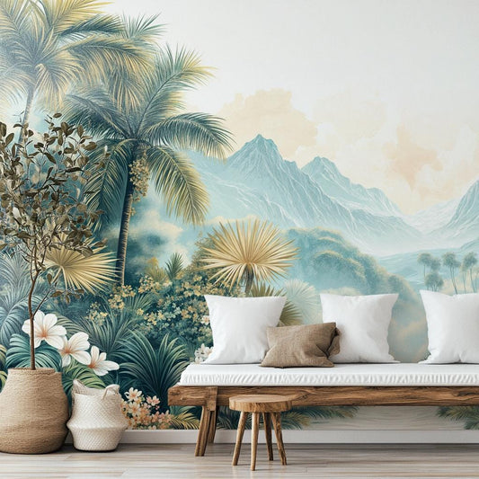 Dreamy Rainforest Lush Greenery Floral Wallpaper – lifestyle view, Golden Era Walls