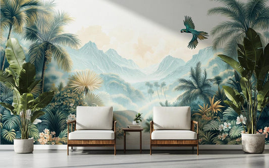 Dreamy Rainforest Lush Greenery Floral Wallpaper – peel and stick wallpaper mural, Golden Era Walls