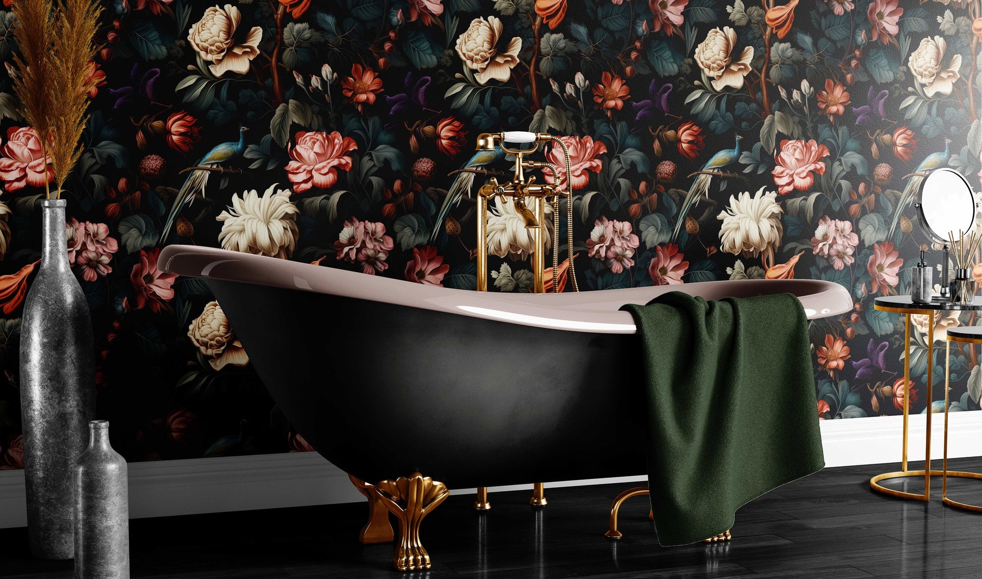 Botanical Papier Peint Timeless Floral Wallpaper Pattern – peel and stick wallpaper mural, Golden Era Walls