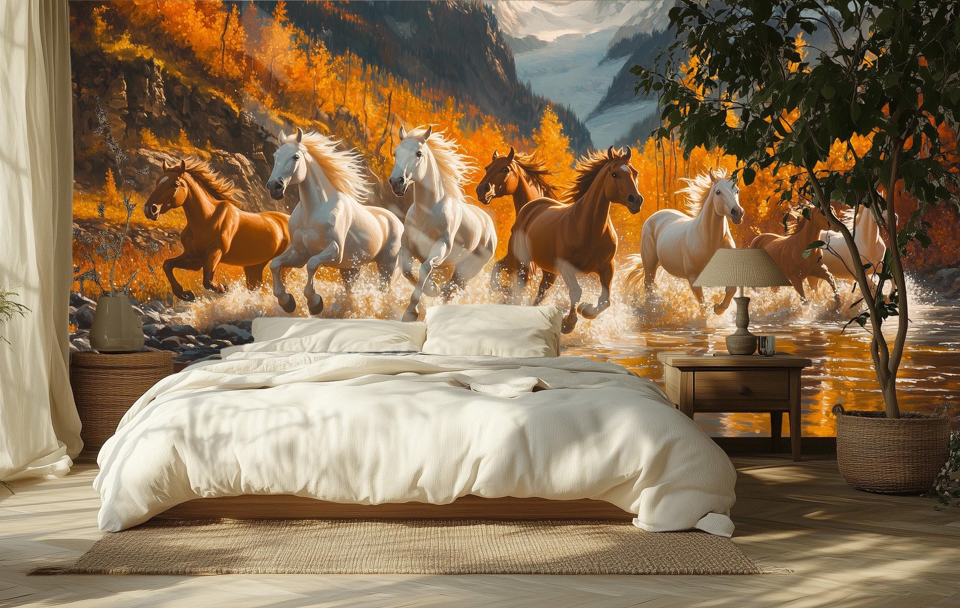 Wild Horses Running Renter Coastal Wallpaper – lifestyle view, Golden Era Walls