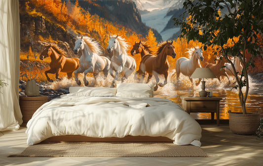 Wild Horses Running Renter Coastal Wallpaper – lifestyle view, Golden Era Walls