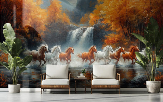 Wild Horses Running Majestic Coastal Wallpaper – detail view, Golden Era Walls