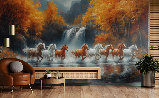 Wild Horses Running Majestic Coastal Wallpaper – peel and stick wallpaper mural, Golden Era Walls