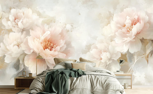 Watercolor Blush Peony Floral Floral Wallpaper – detail view, Golden Era Walls