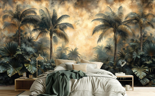 Vintage Tropical Hand Painted Floral Wallpaper – peel and stick wallpaper mural, Golden Era Walls