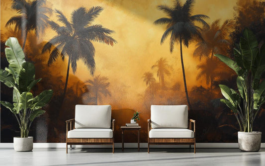 Vintage Tropical Jungle Art Tropical Wallpaper – peel and stick wallpaper mural, Golden Era Walls