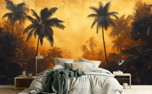 Vintage Tropical Jungle Art Tropical Wallpaper – lifestyle view, Golden Era Walls