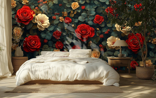 Vintage Rose Dark Romantic Floral Wallpaper – detail view, Golden Era Walls