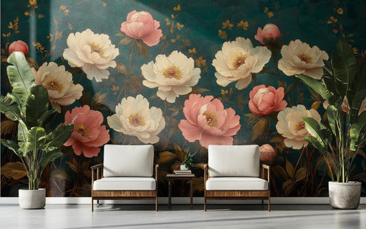 Vintage Peony or Non Floral Wallpaper – detail view, Golden Era Walls