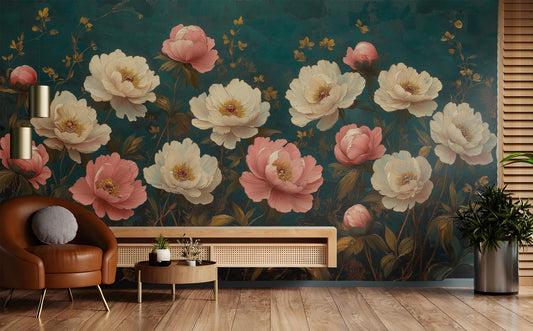 Vintage Peony or Non Floral Wallpaper – peel and stick wallpaper mural, Golden Era Walls