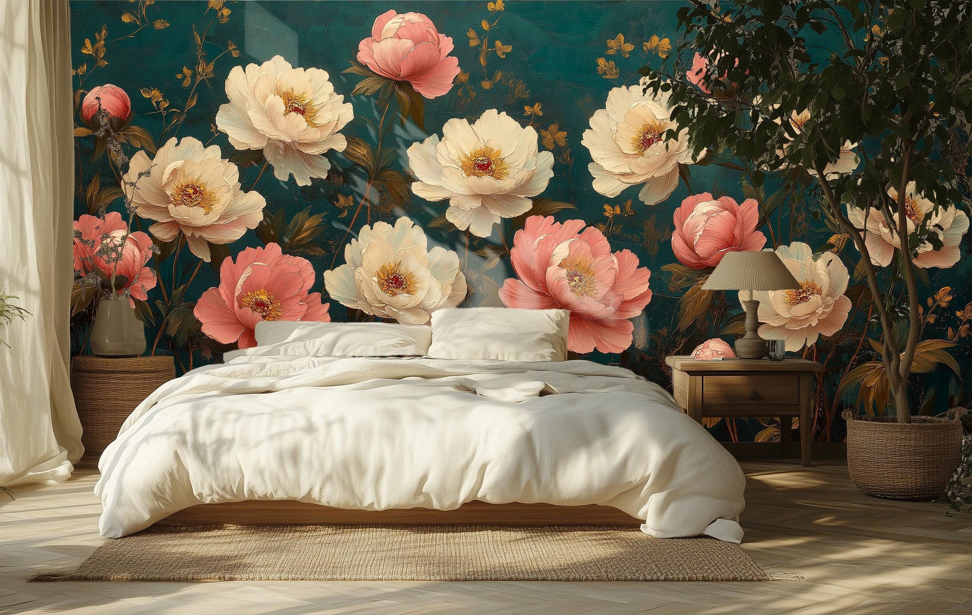 Vintage Peony or Non Floral Wallpaper – scale reference, Golden Era Walls