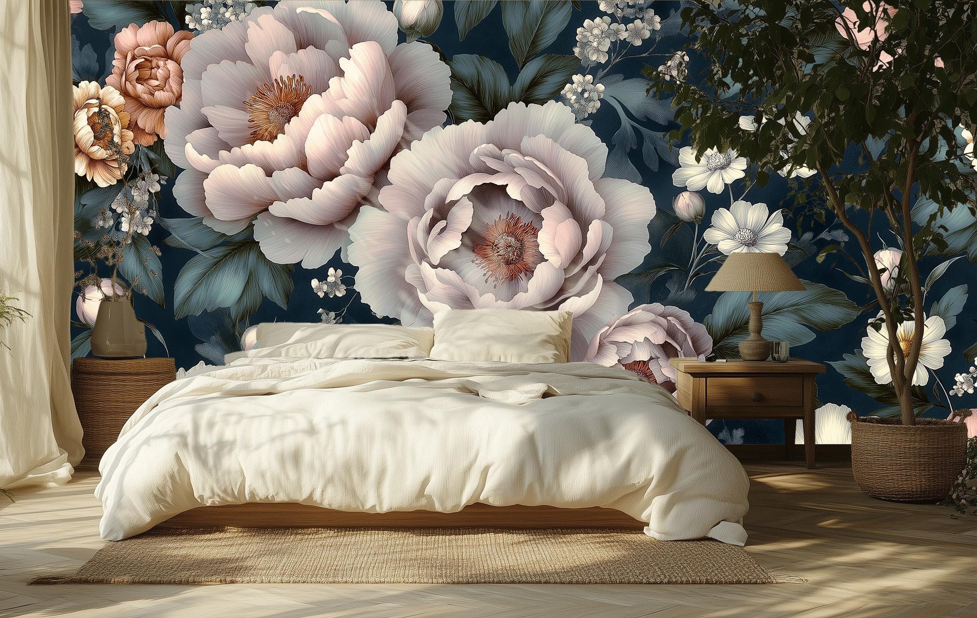 Vintage Peony Floral or Floral Wallpaper – scale reference, Golden Era Walls