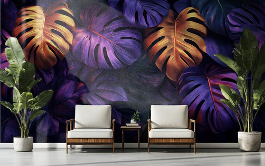 Luxury Botanical Art Purple Floral Wallpaper – detail view, Golden Era Walls