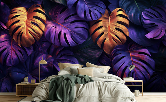 Luxury Botanical Art Purple Floral Wallpaper – peel and stick wallpaper mural, Golden Era Walls