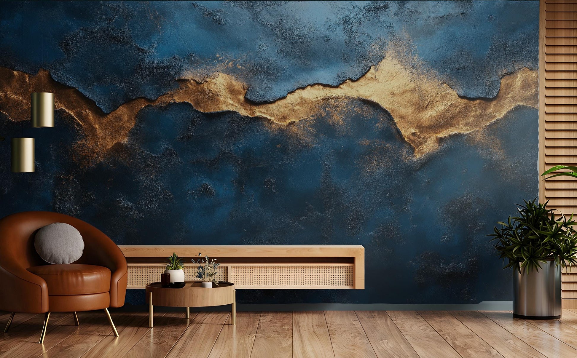 Luxury Dark Blue Gold Geometric Wallpaper – peel and stick wallpaper mural, Golden Era Walls