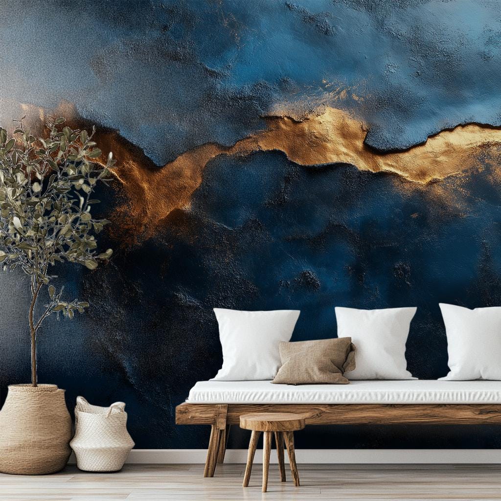 Luxury Dark Blue Gold Geometric Wallpaper – lifestyle view, Golden Era Walls