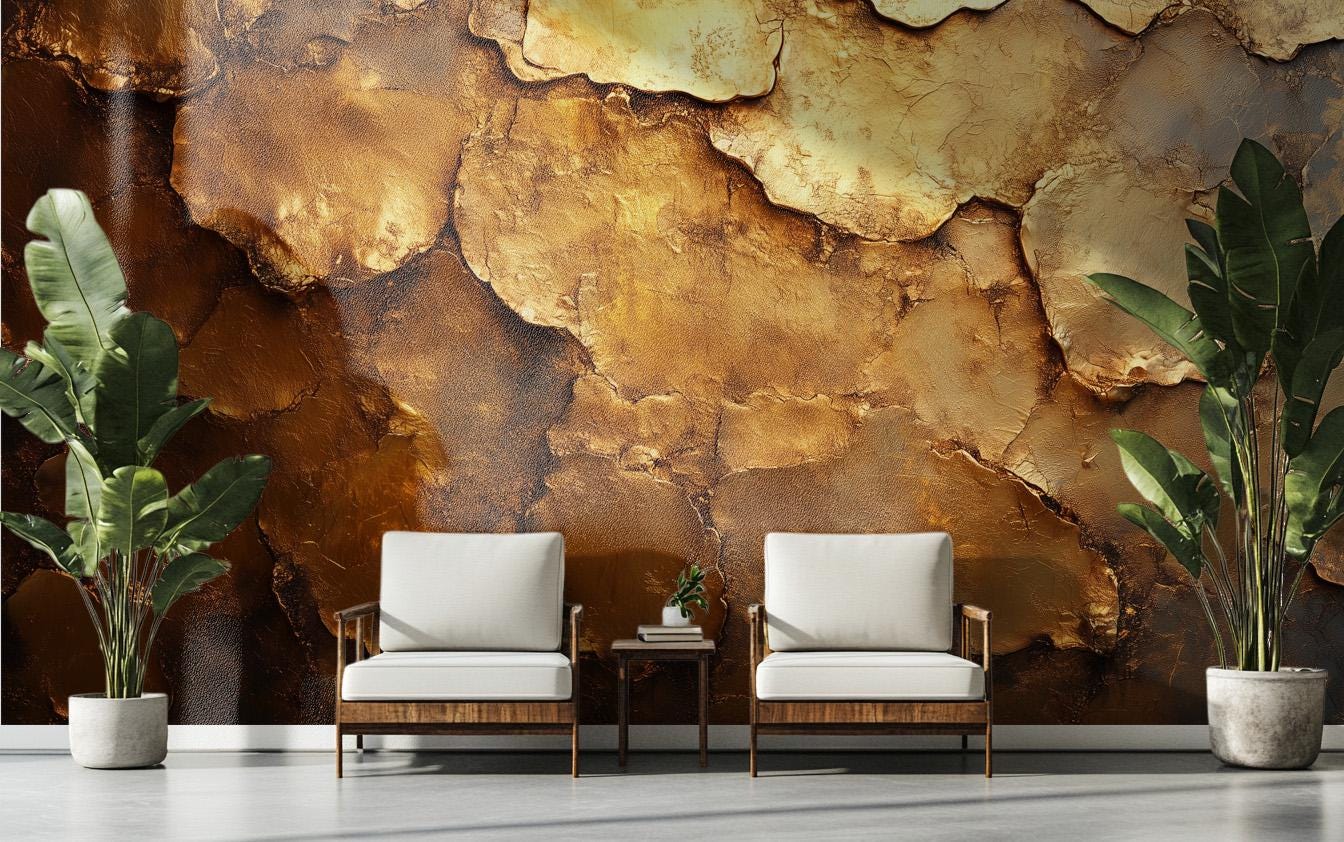 Luxury Gold Leaf Texture Floral Wallpaper – peel and stick wallpaper mural, Golden Era Walls