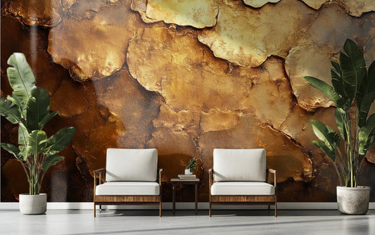 Luxury Gold Leaf Texture Floral Wallpaper – peel and stick wallpaper mural, Golden Era Walls