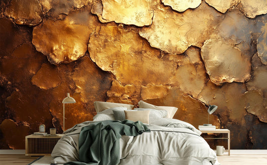 Luxury Gold Leaf Texture Floral Wallpaper – room setting, Golden Era Walls