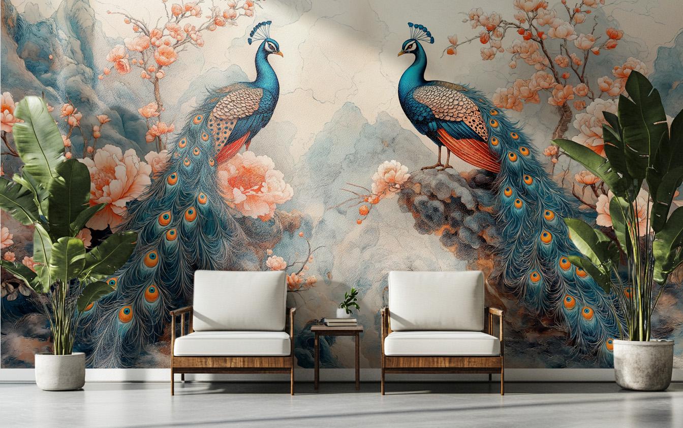 Luxury Oriental Hand Painted Floral Wallpaper – detail view, Golden Era Walls