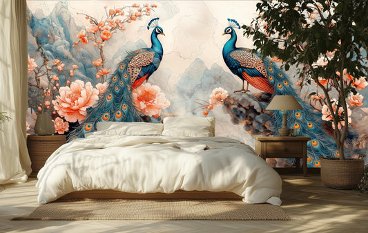 Luxury Oriental Hand Painted Floral Wallpaper – room setting, Golden Era Walls
