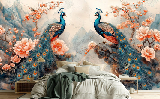 Luxury Oriental Hand Painted Floral Wallpaper – peel and stick wallpaper mural, Golden Era Walls