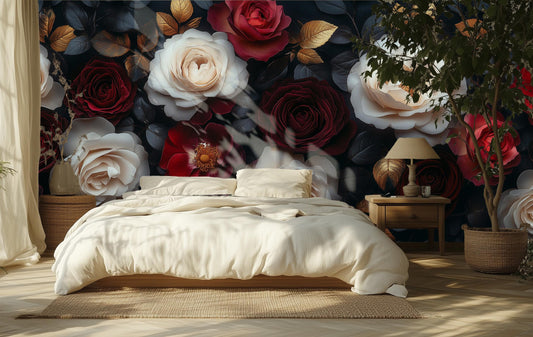 Luxury Vintage Rose Elegant Floral Wallpaper – detail view, Golden Era Walls