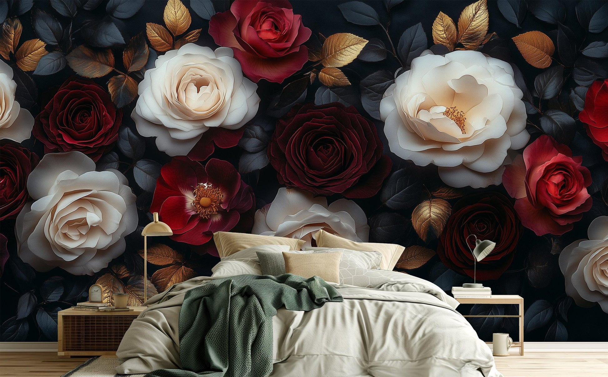 Luxury Vintage Rose Elegant Floral Wallpaper – peel and stick wallpaper mural, Golden Era Walls