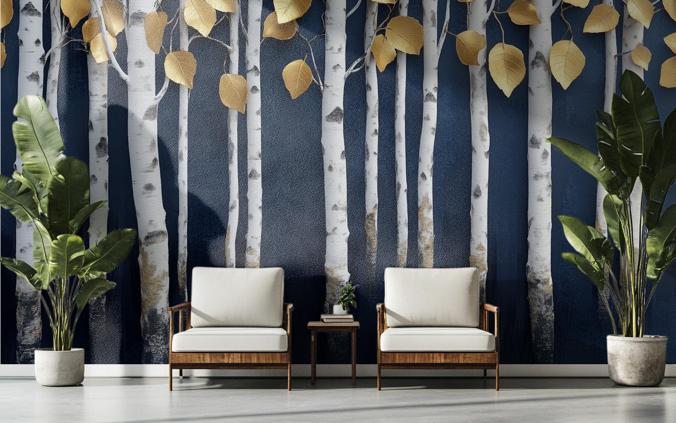 Minimalist Birch Forest Captures Wallpaper – room setting, Golden Era Walls