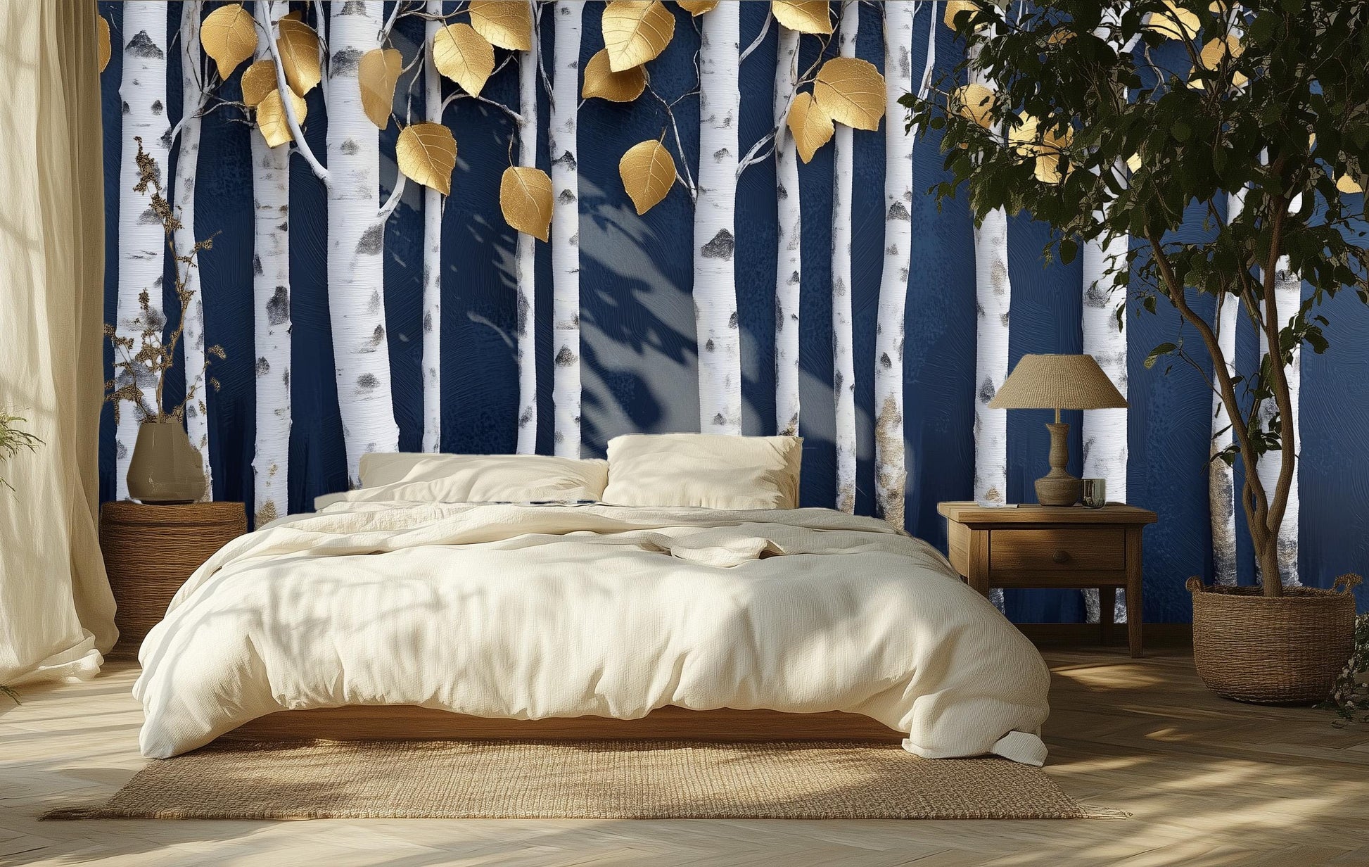 Minimalist Birch Forest Captures Wallpaper – detail view, Golden Era Walls