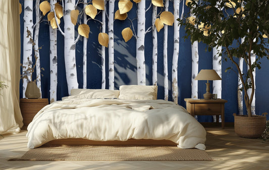 Minimalist Birch Forest Captures Wallpaper – detail view, Golden Era Walls