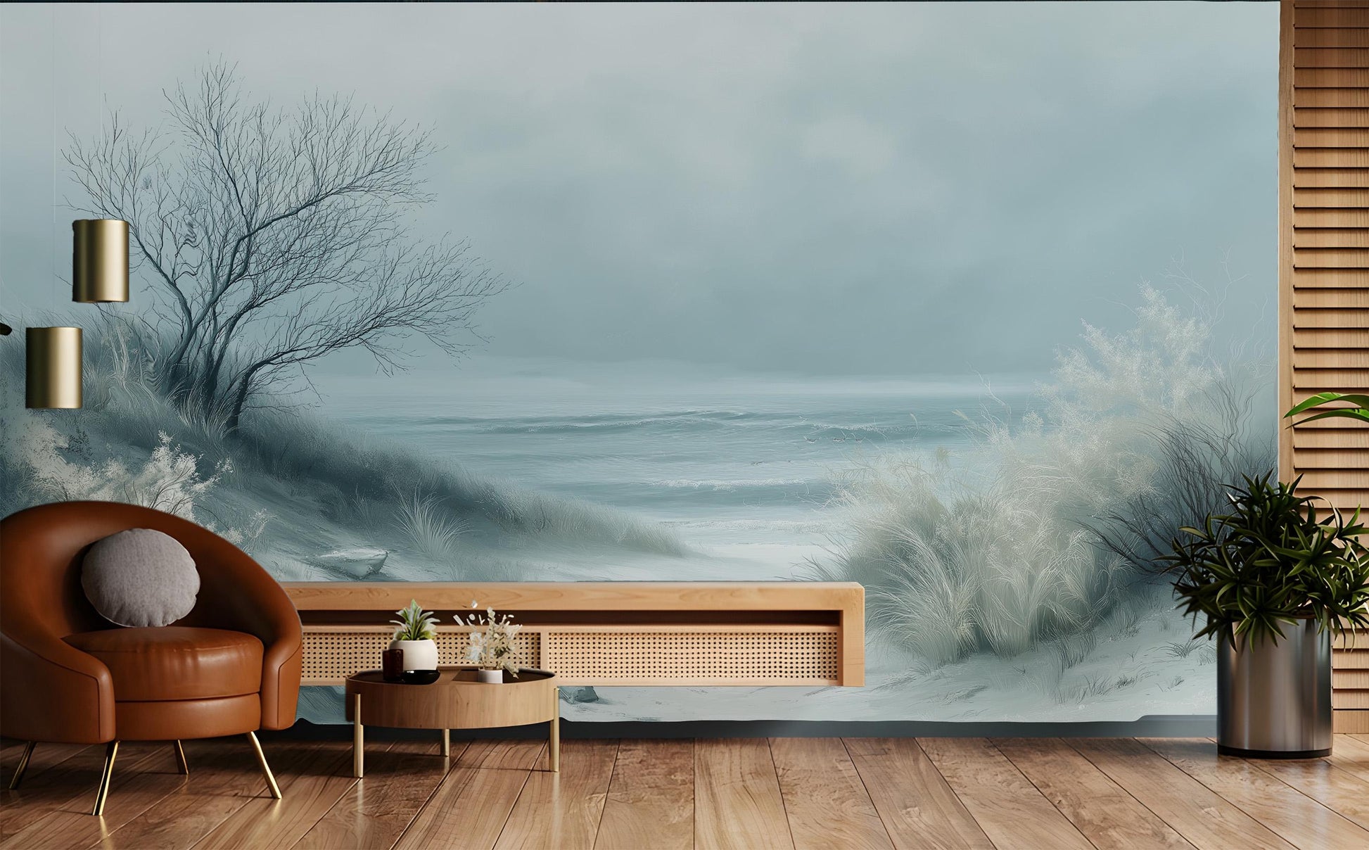 Minimalist Seaside Renter Friendly Coastal Wallpaper – lifestyle view, Golden Era Walls