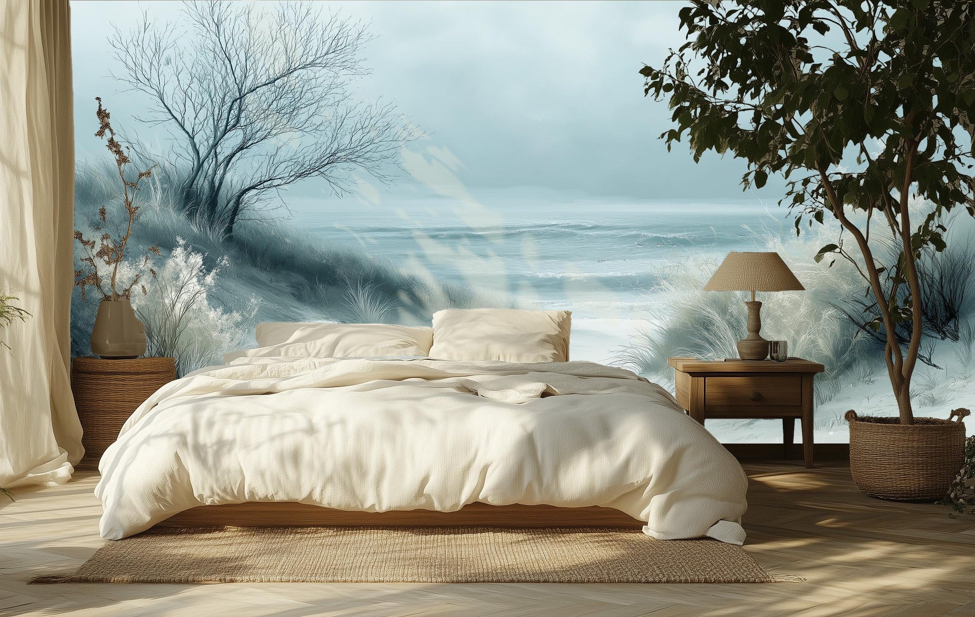 Minimalist Seaside Renter Friendly Coastal Wallpaper – scale reference, Golden Era Walls