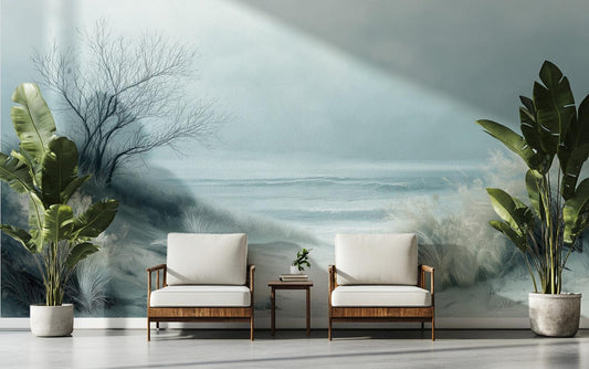 Minimalist Seaside Renter Friendly Coastal Wallpaper – detail view, Golden Era Walls