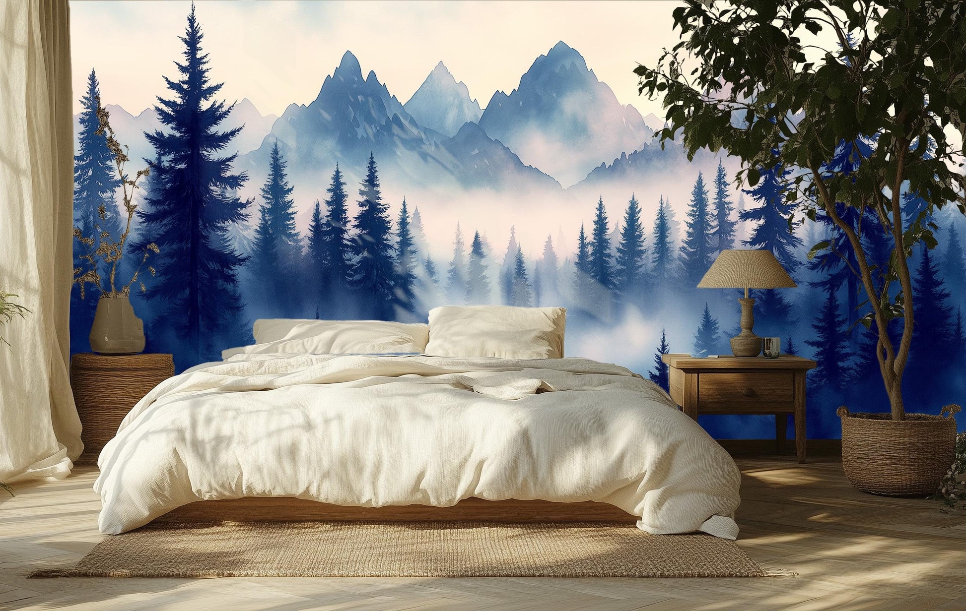 Misty Forest Renter Friendly Wallpaper – scale reference, Golden Era Walls