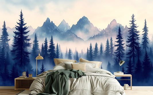 Misty Forest Renter Friendly Wallpaper – lifestyle view, Golden Era Walls