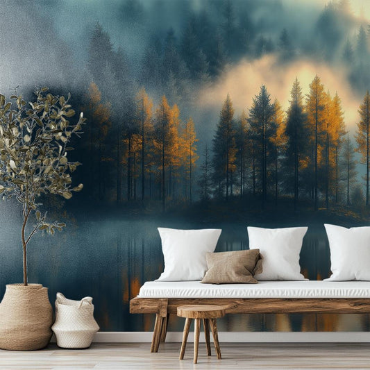Mystical Enchanted Forest Art Wallpaper – lifestyle view, Golden Era Walls