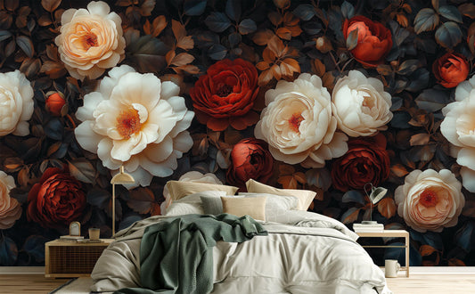 Moody Botanical Elegant Cream Floral Wallpaper – lifestyle view, Golden Era Walls
